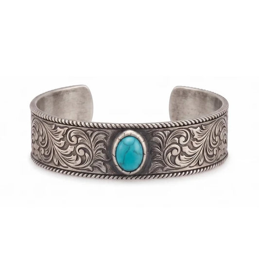 Wrangler Turquoise Engraved Cuff Bracelet- Gold