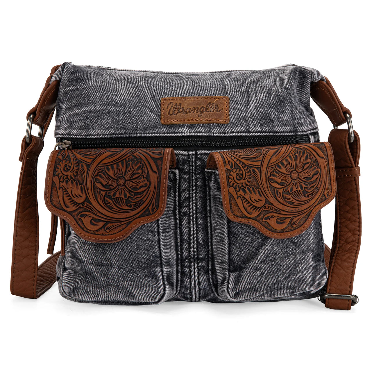 Wrangler Floral Tooled Denim Crossbody- Multiple Colours