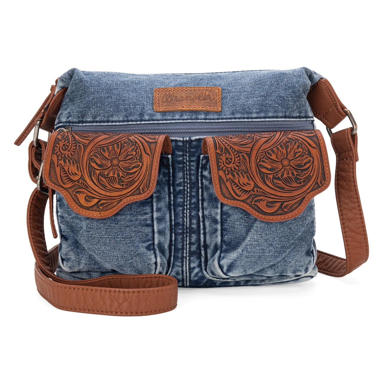 Wrangler Floral Tooled Denim Crossbody- Multiple Colours