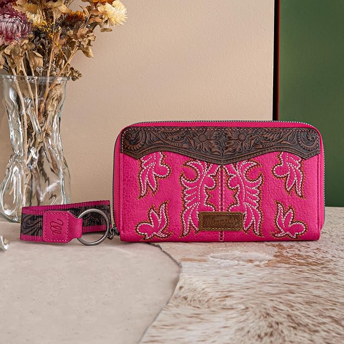 Wrangler Leather Embroidered Wallet/Wristlet - Multiple Colours