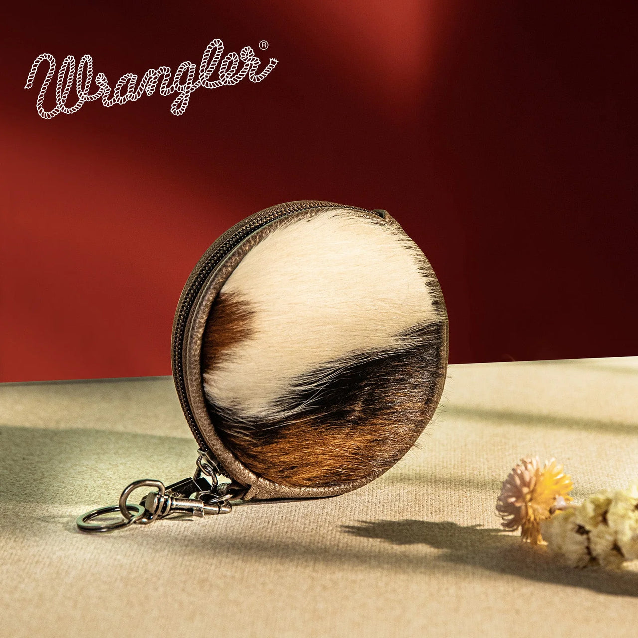 Montana West Wrangler Genuine Hair On Cowhide Circular Coin Pouch Charm - Coffee