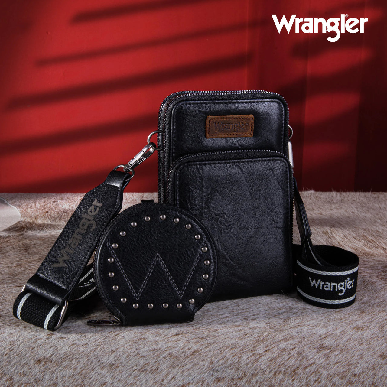 Wrangler Women's Crossbody Cell Phone Phase 3 Zipper Compartment w/Coin Pouch - Black