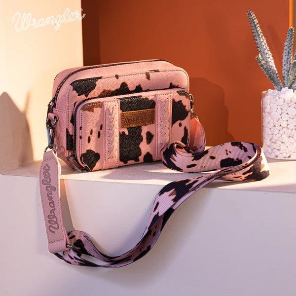 Wrangler Women's Southwestern Pattern Dual Sided Print Crossbody Purse with Wallet Compartment- Multiple Colours
