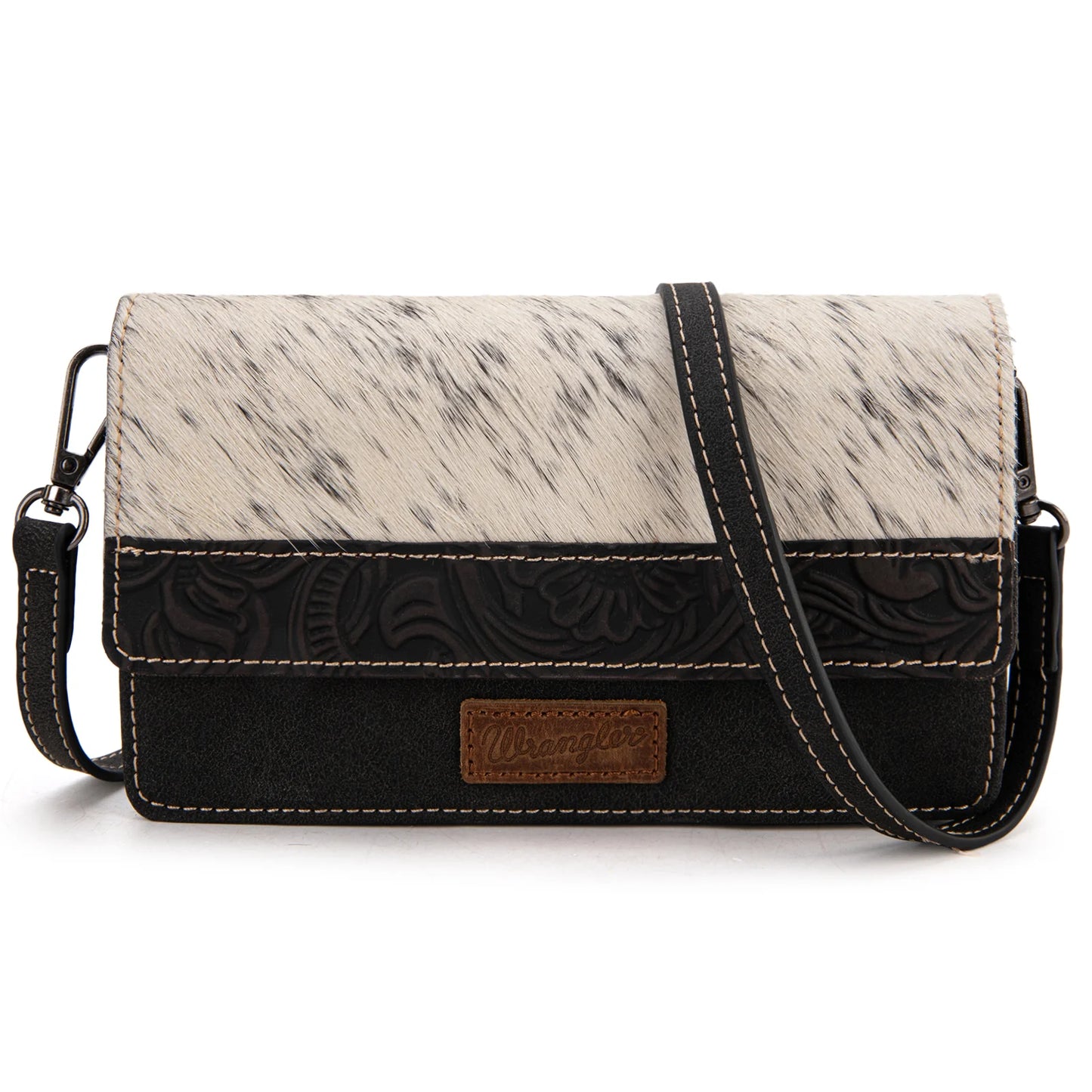 Wrangler Genuine Hair On Cowhide Crossbody Wallet-Multiple Colors