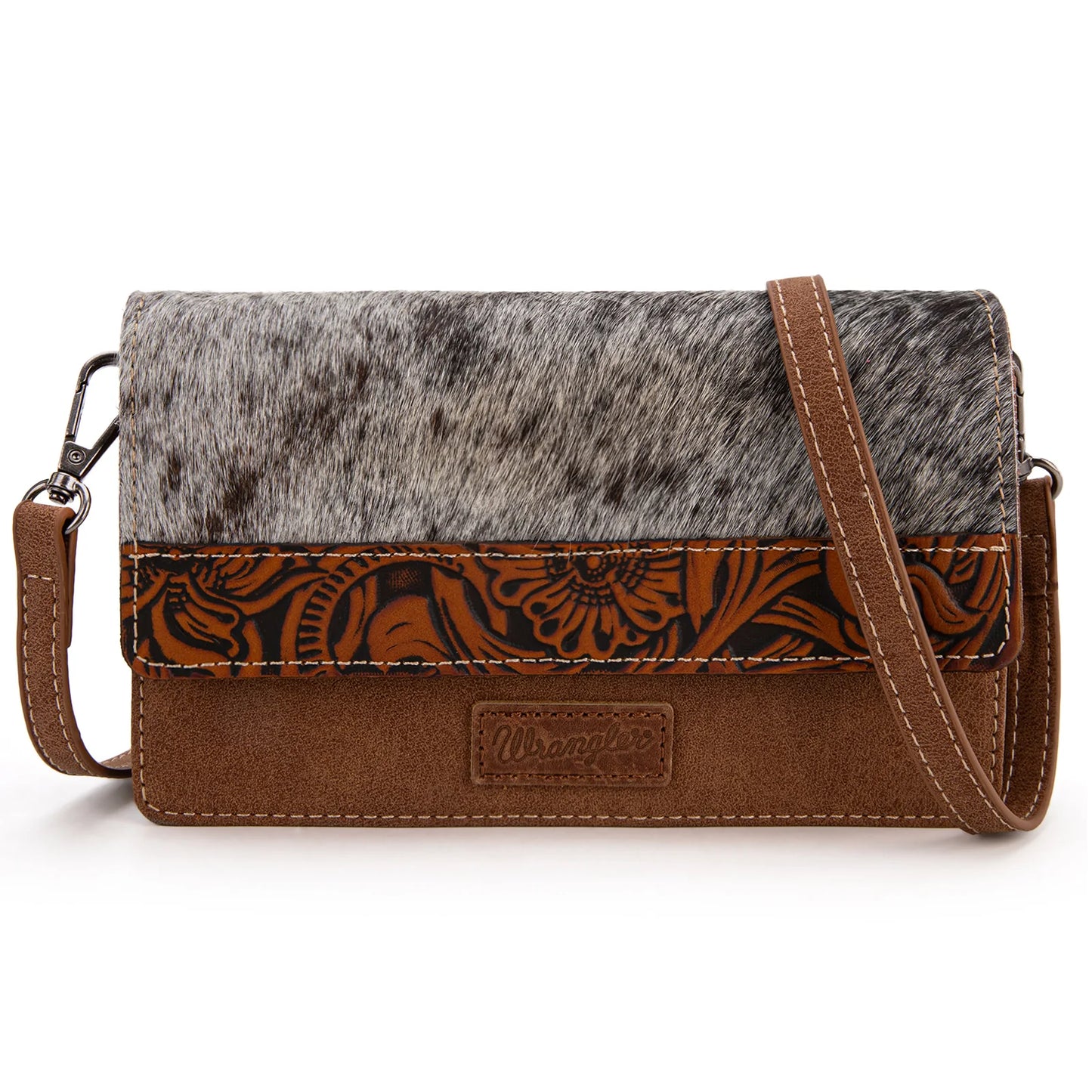 Wrangler Genuine Hair On Cowhide Crossbody Wallet-Multiple Colors