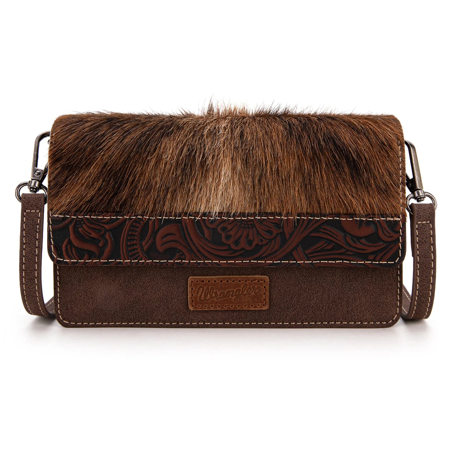 Wrangler Genuine Hair On Cowhide Crossbody Wallet-Multiple Colors