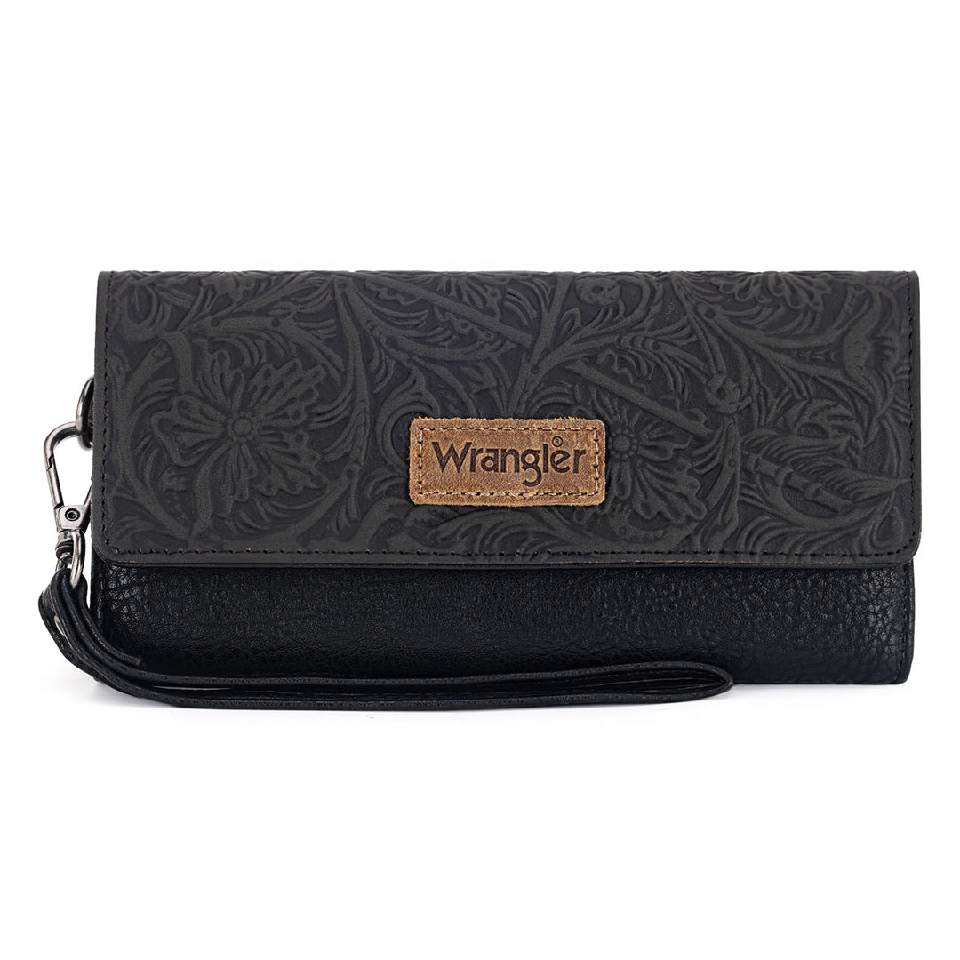 Wrangler Western Floral Tooled Trifold Wallet/Wristlet- Multiple Colors - Irvine Tack &amp; Western Wear