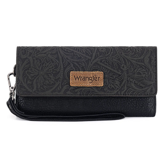 Wrangler Western Floral Tooled Trifold Wallet/Wristlet- Multiple Colors