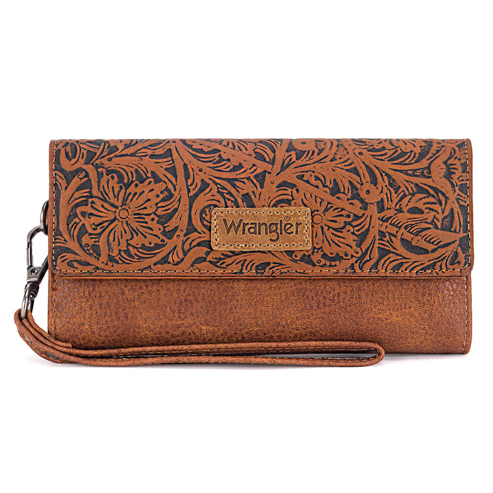 Wrangler Western Floral Tooled Trifold Wallet/Wristlet- Multiple Colors - Irvine Tack &amp; Western Wear