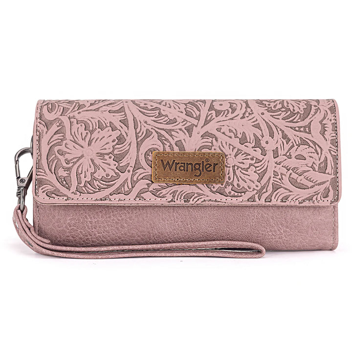 Wrangler Western Floral Tooled Trifold Wallet/Wristlet- Multiple Colors - Irvine Tack &amp; Western Wear