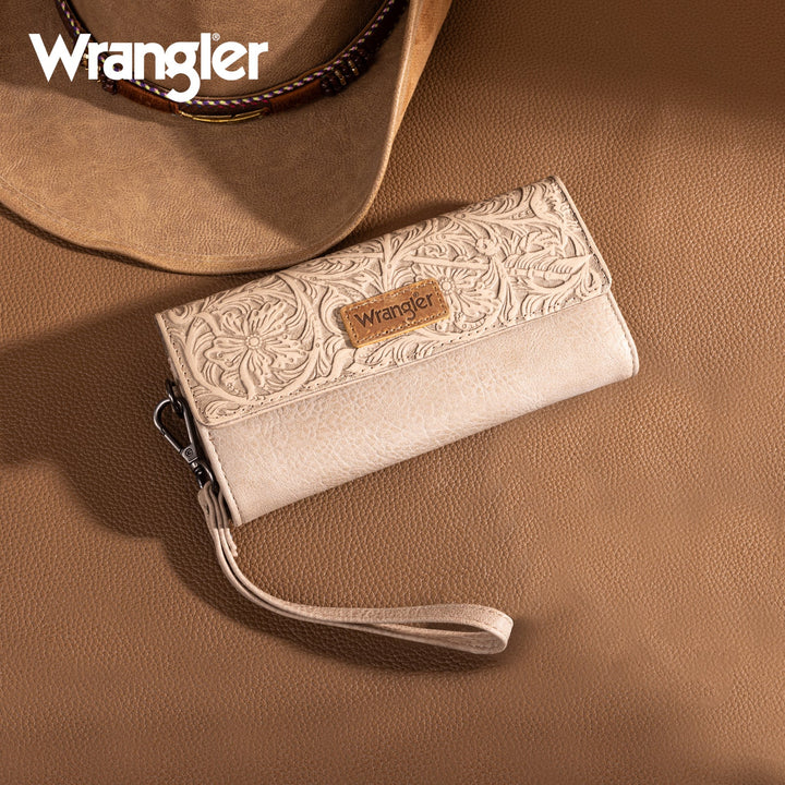 Wrangler Western Floral Tooled Trifold Wallet/Wristlet- Multiple Colors - Irvine Tack &amp; Western Wear