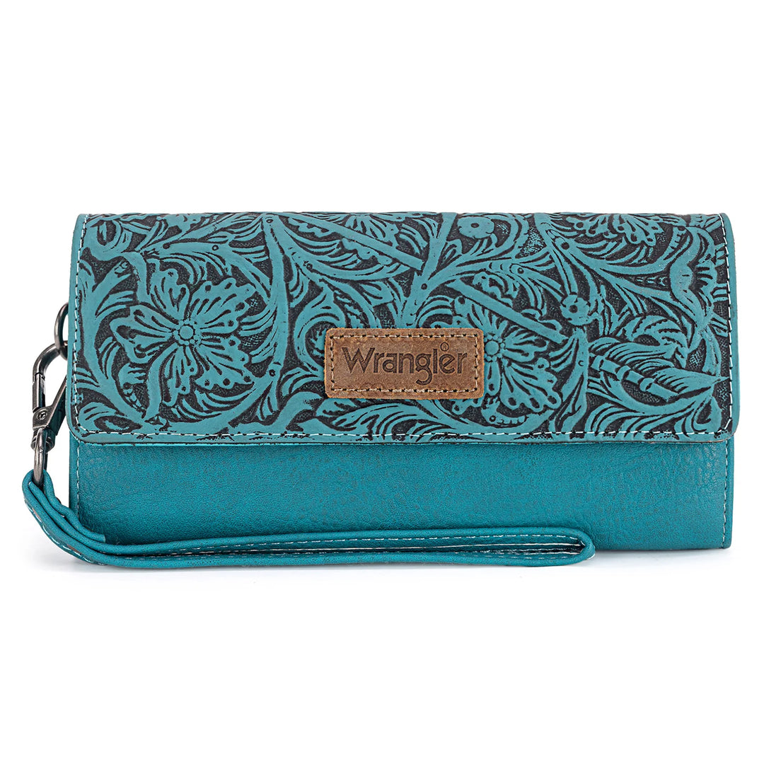 Wrangler Western Floral Tooled Trifold Wallet/Wristlet- Multiple Colors - Irvine Tack &amp; Western Wear