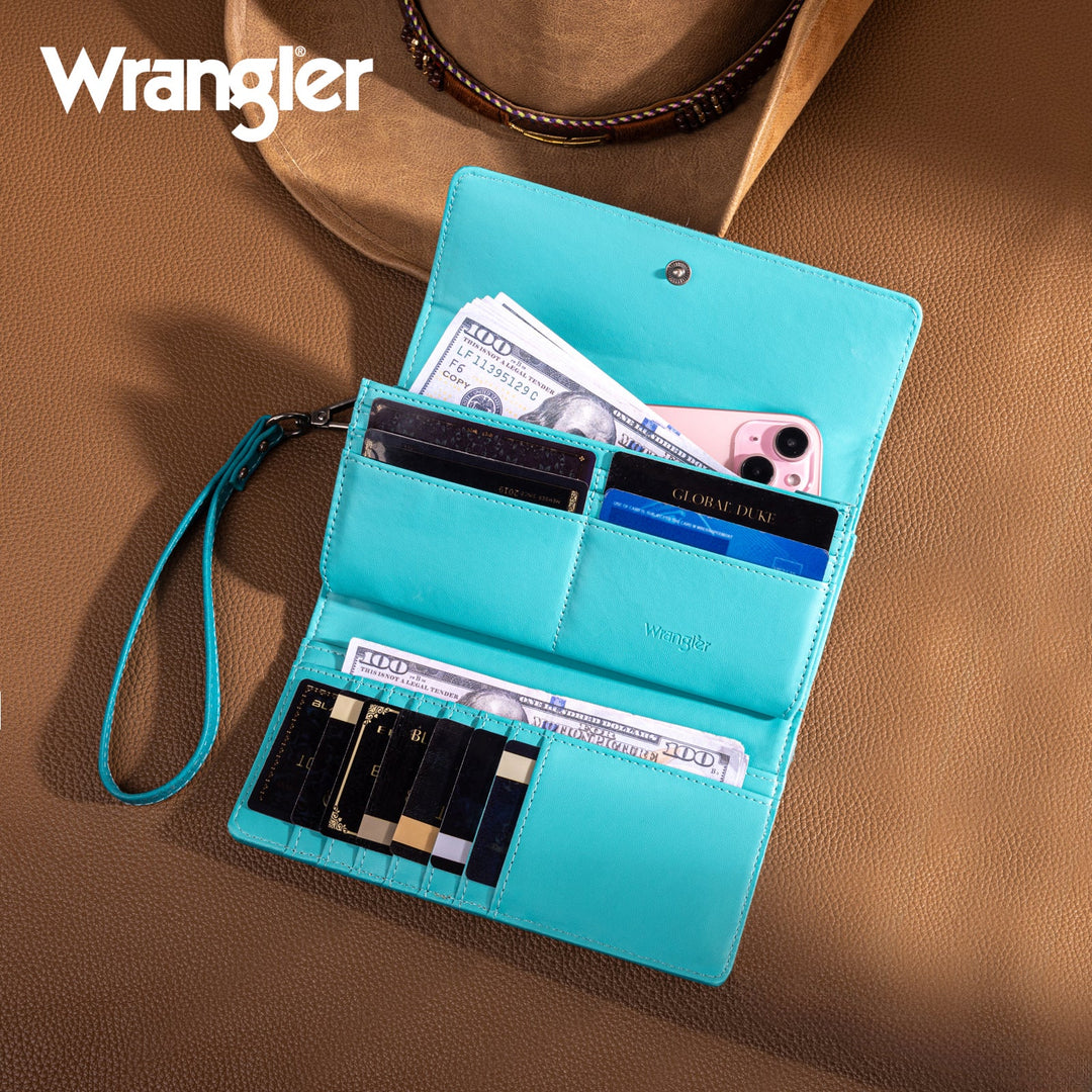 Wrangler Western Floral Tooled Trifold Wallet/Wristlet- Multiple Colors - Irvine Tack &amp; Western Wear
