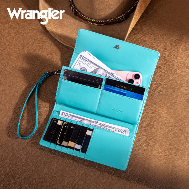 Wrangler Western Floral Tooled Trifold Wallet/Wristlet- Multiple Colors - Irvine Tack &amp; Western Wear