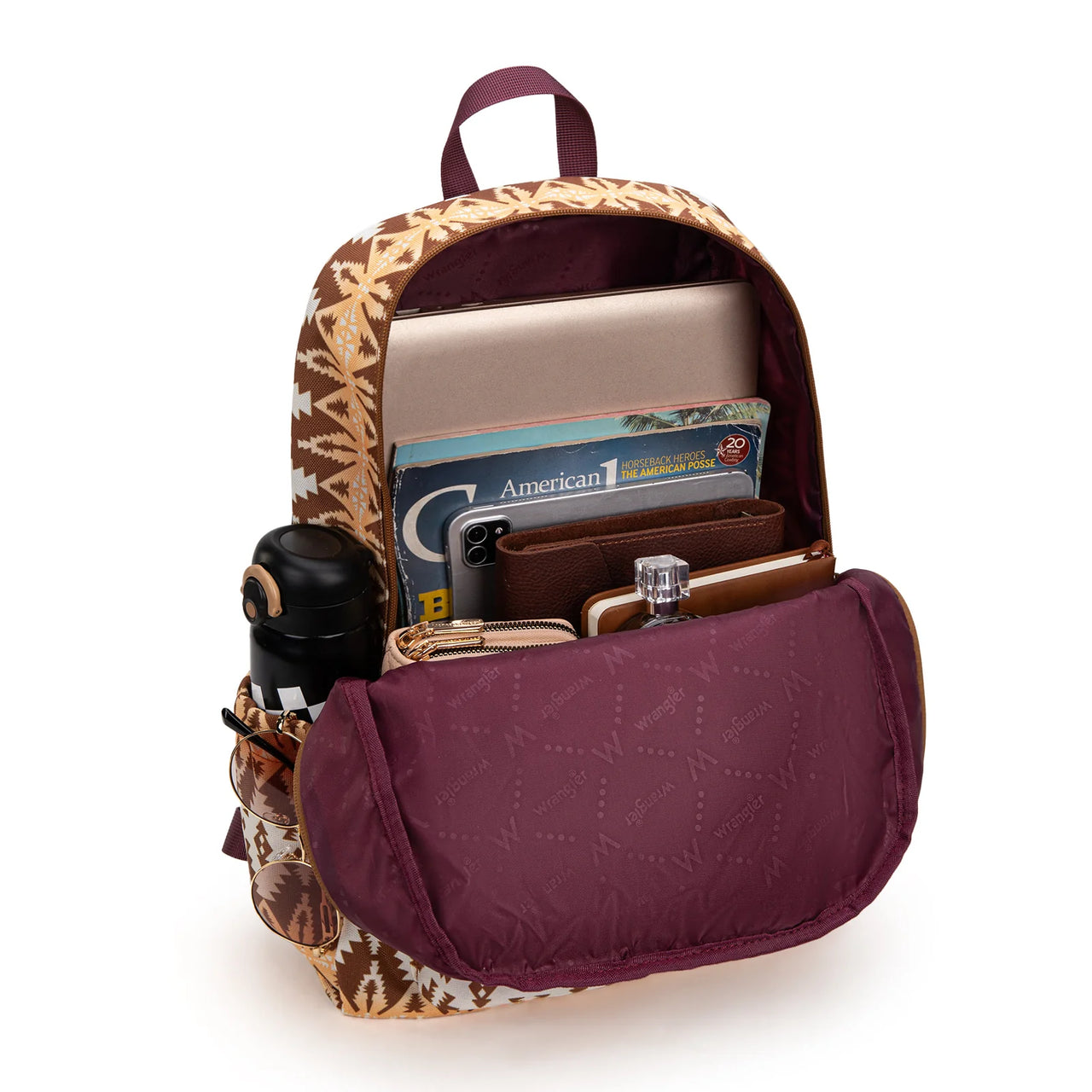 Wrangler Aztec Print Backpack- Brown
