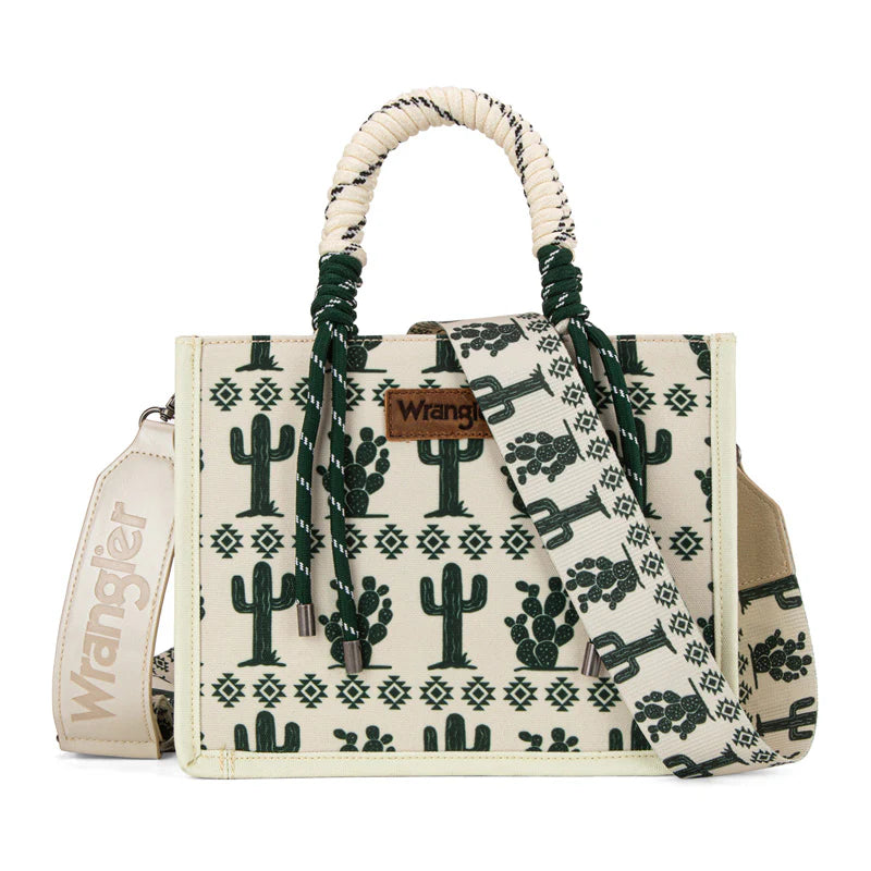 Wrangler Cactus Print Rope Tote/Crossbody- Beige