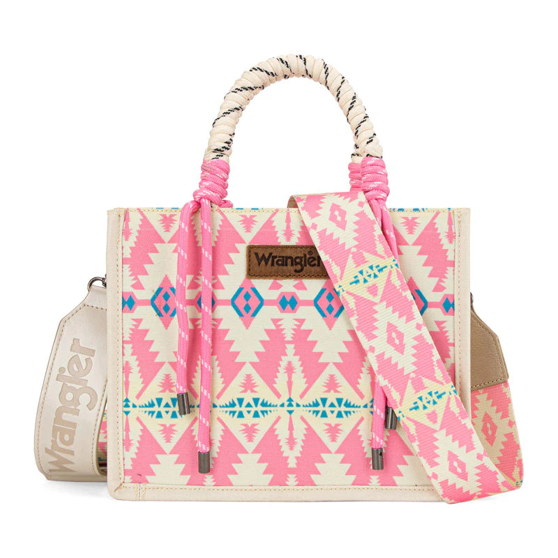 Wrangler Aztec Print Rope Tote/Crossbody- Light Pink