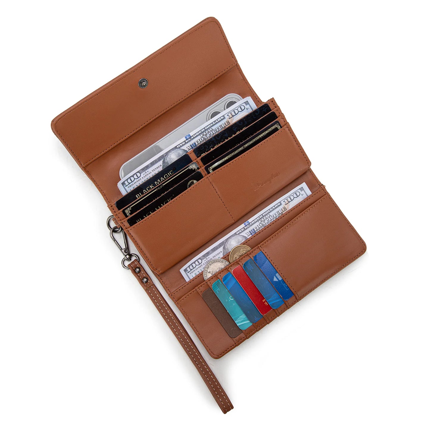 Wrangler Denim Woven Tri-Fold Wristlet Wallet- Jean