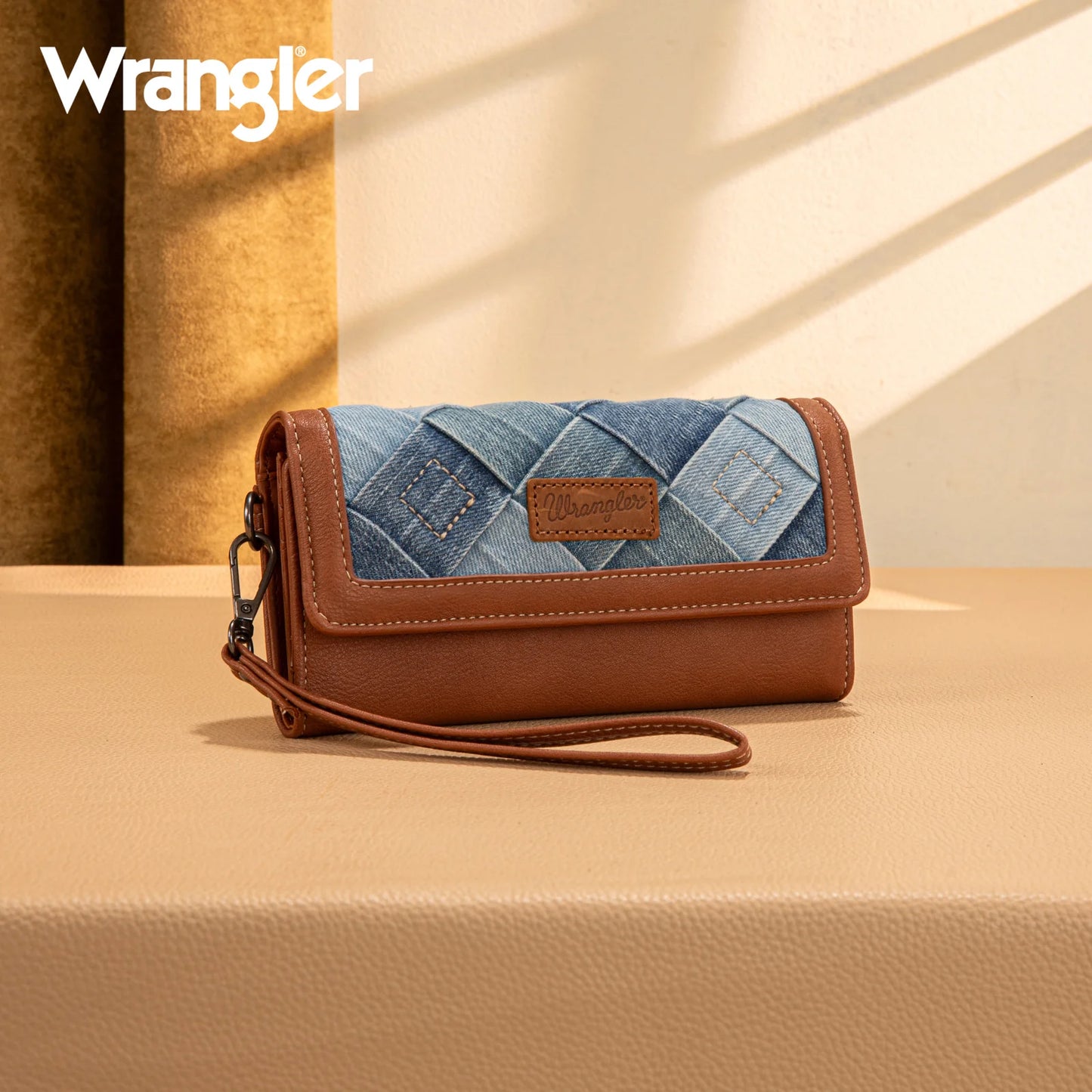 Wrangler Denim Woven Tri-Fold Wristlet Wallet- Jean