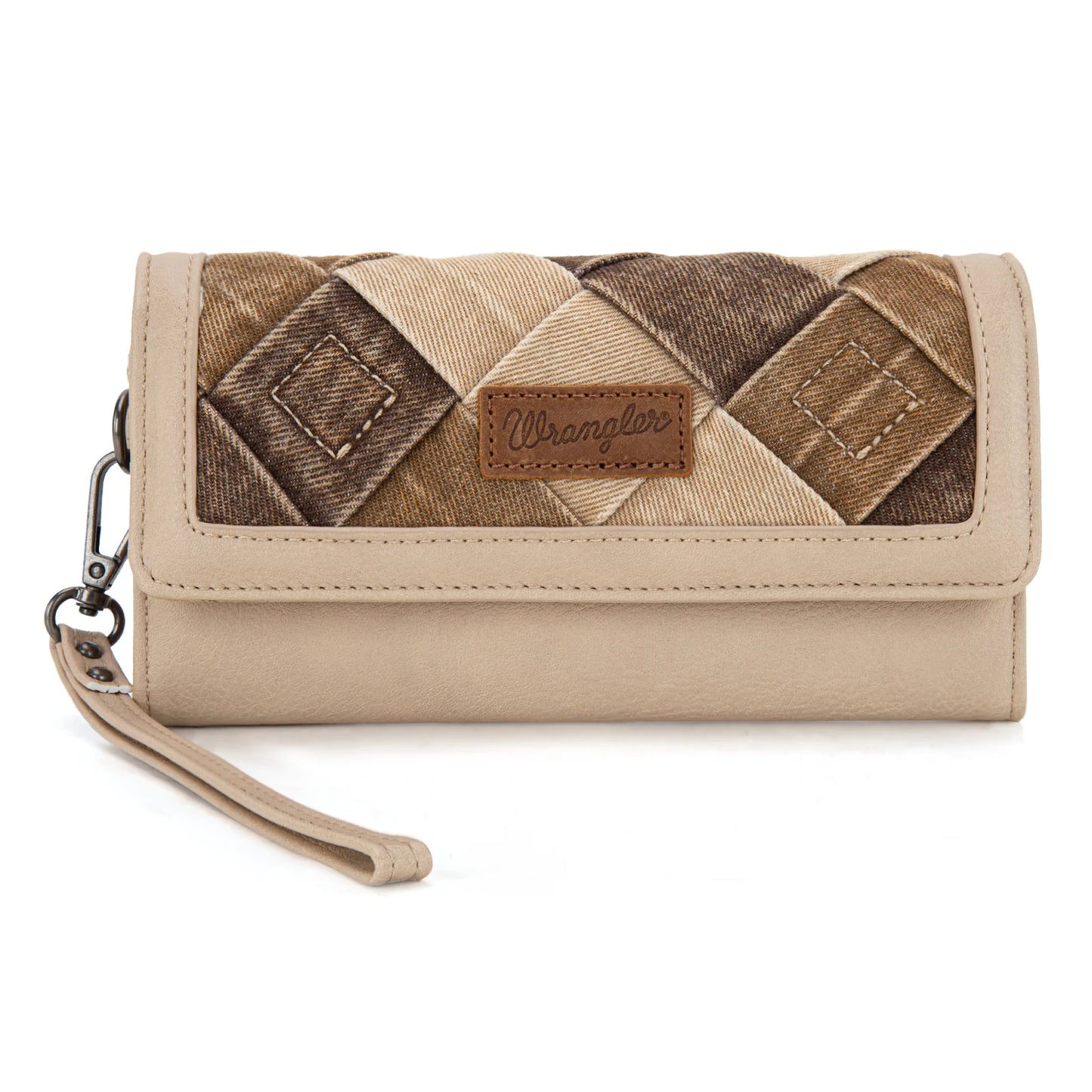Wrangler Denim Woven Tri-Fold Wristlet Wallet- Tan