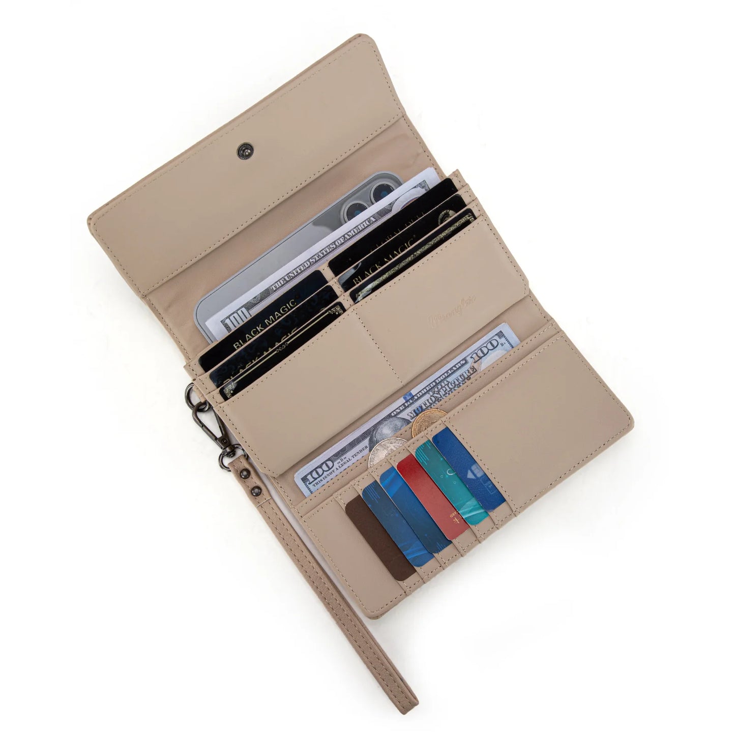 Wrangler Denim Woven Tri-Fold Wristlet Wallet- Tan