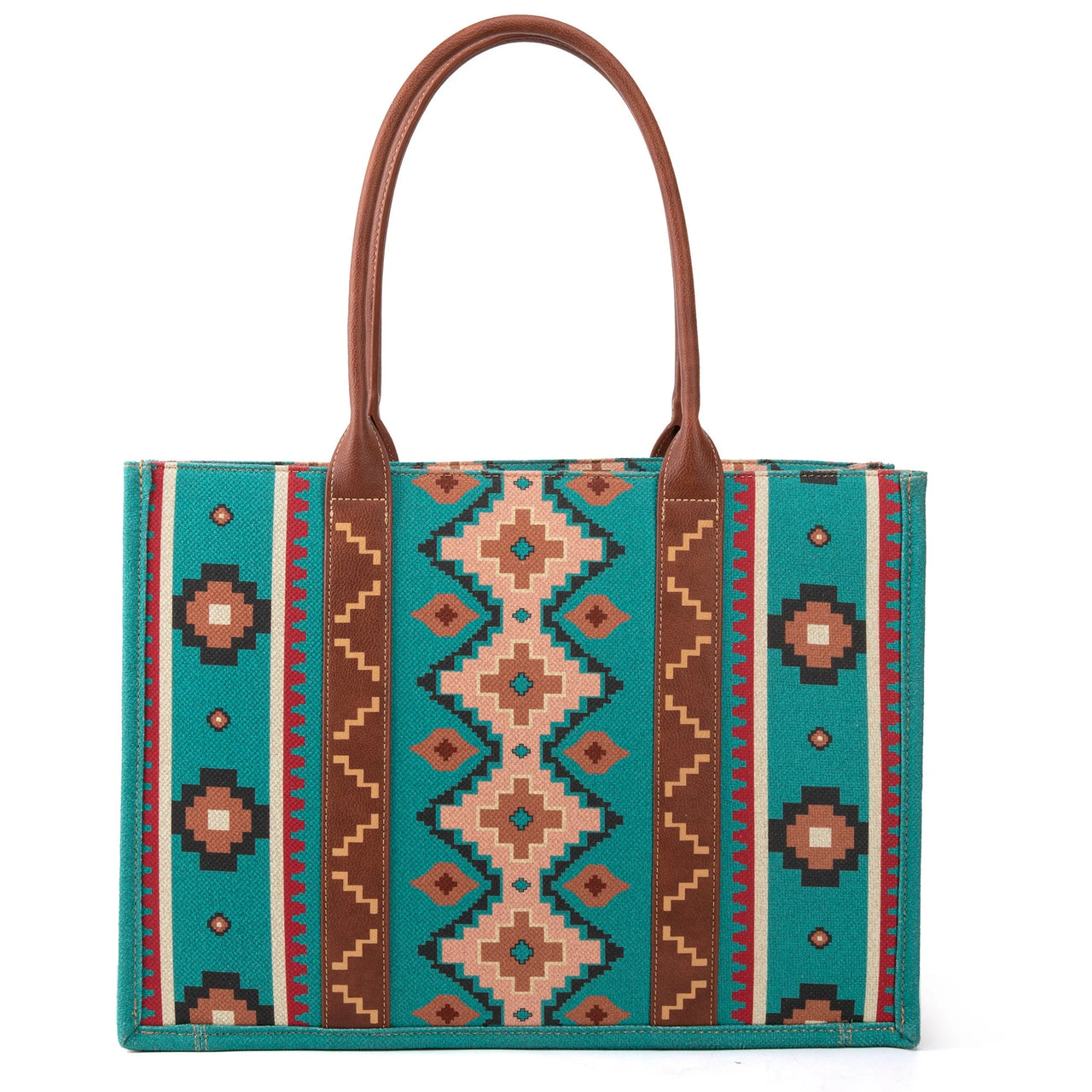 Wrangler Southwestern Pattern Dual Sided Print Canvas Wide Tote Bag - Turquoise