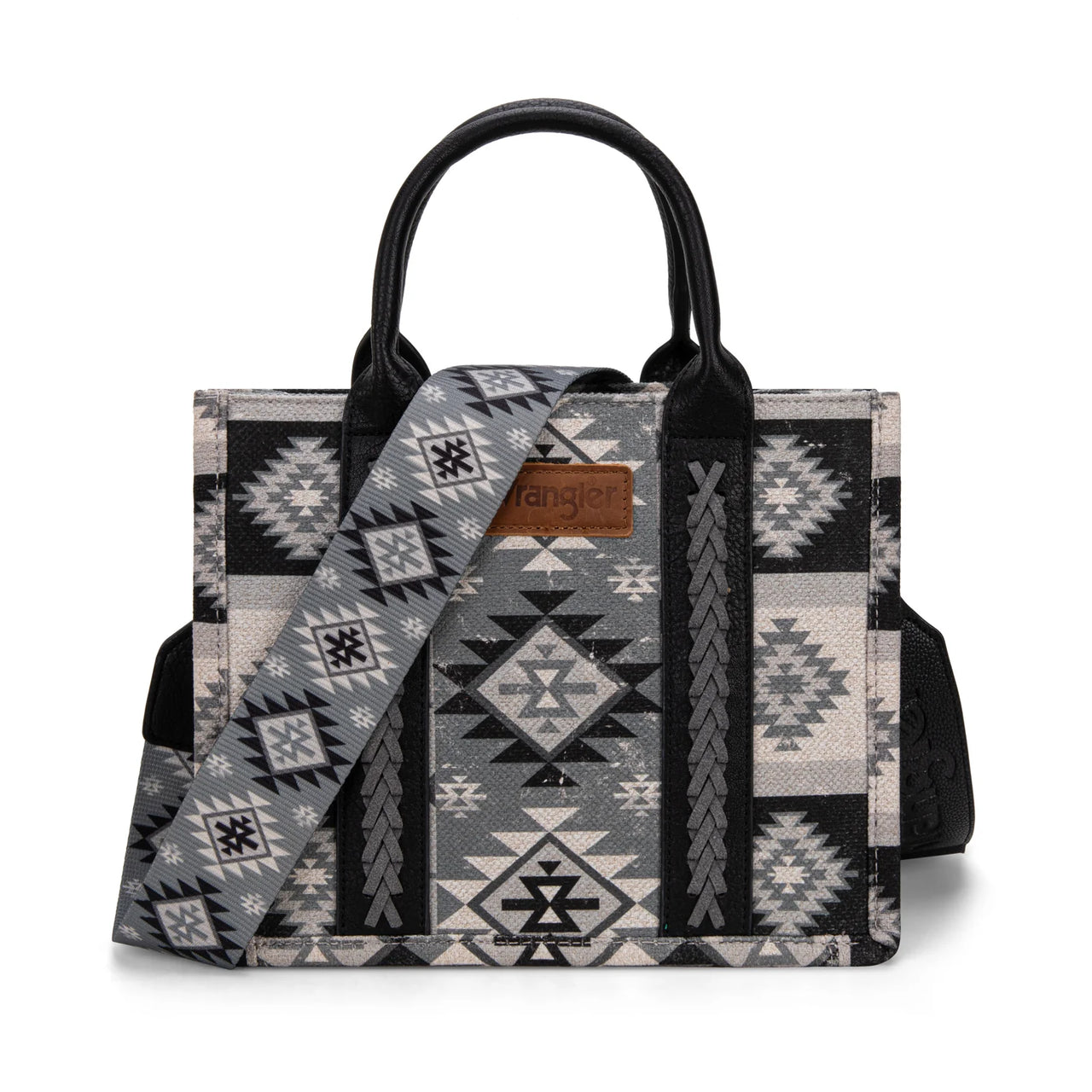 Wrangler Aztec Pattern Dual Sided Tote Crossbody Bag- Black