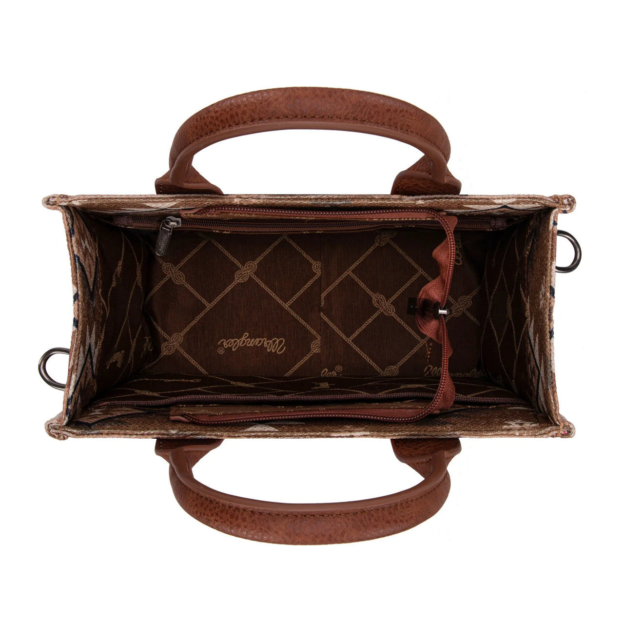 Wrangler Aztec Pattern Dual Sided Tote Crossbody Bag- Brown