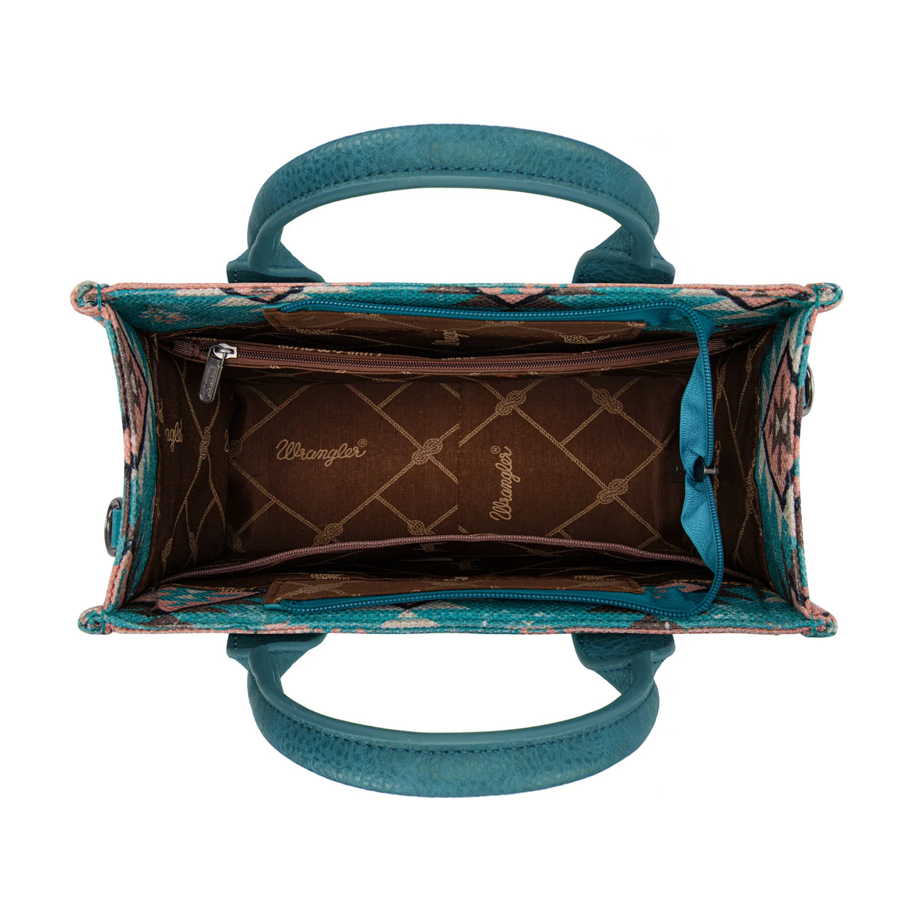 Wrangler Aztec Pattern Dual Sided Tote Crossbody Bag- Turquoise