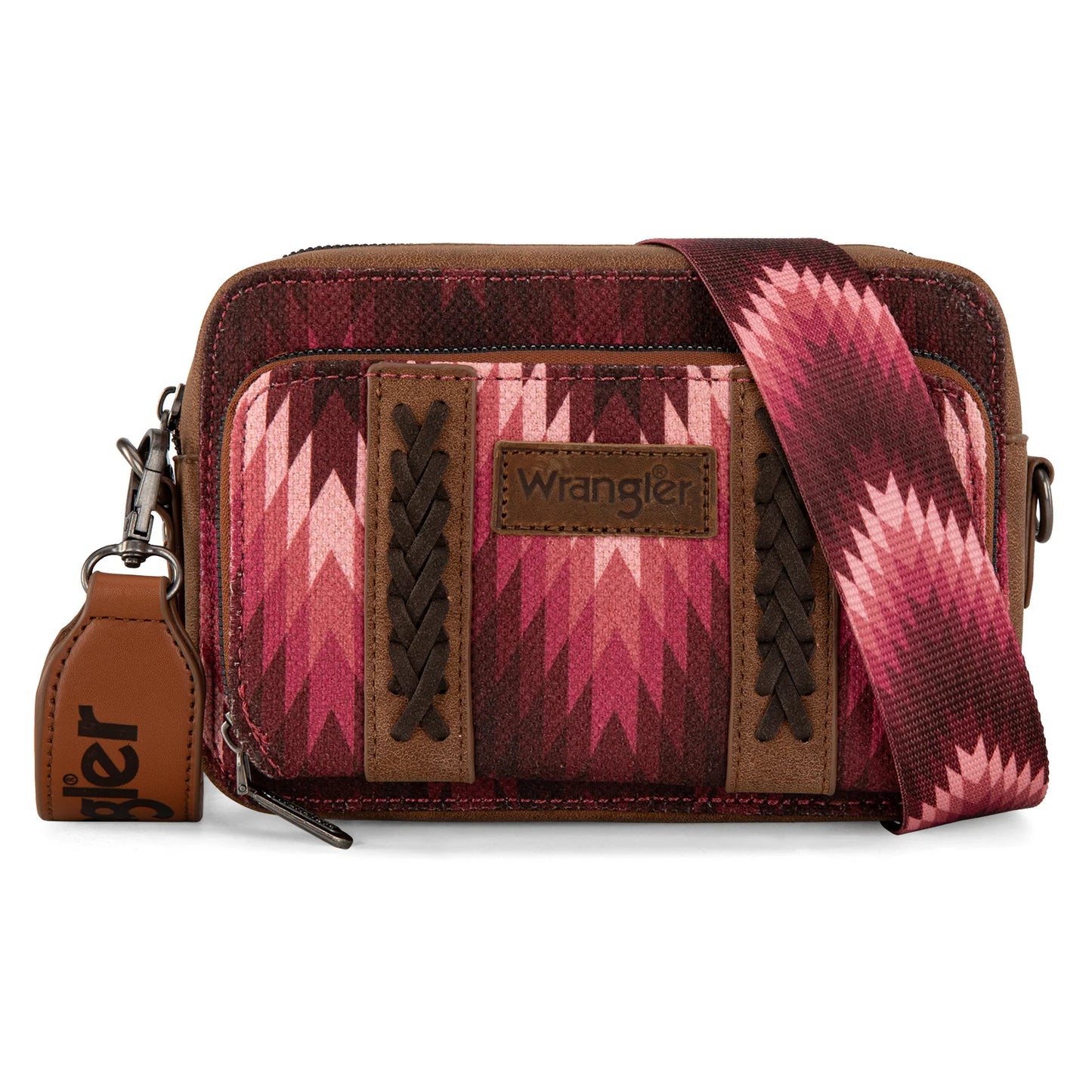 Wrangler Southwestern Pattern Dual Sided Print Crossbody Purse with Wallet Compartment