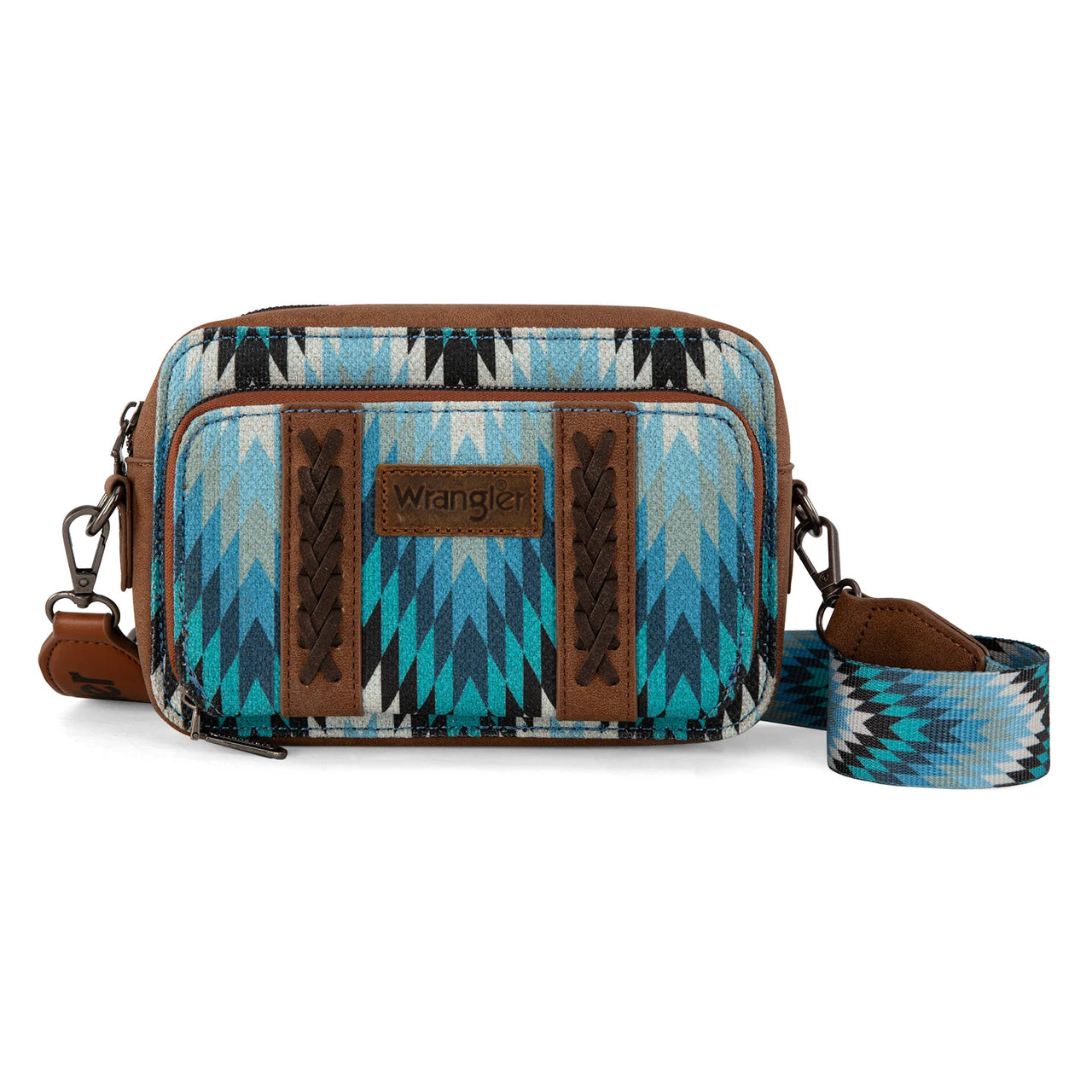 Wrangler Southwestern Pattern Dual Sided Print Crossbody Purse with Wallet Compartment