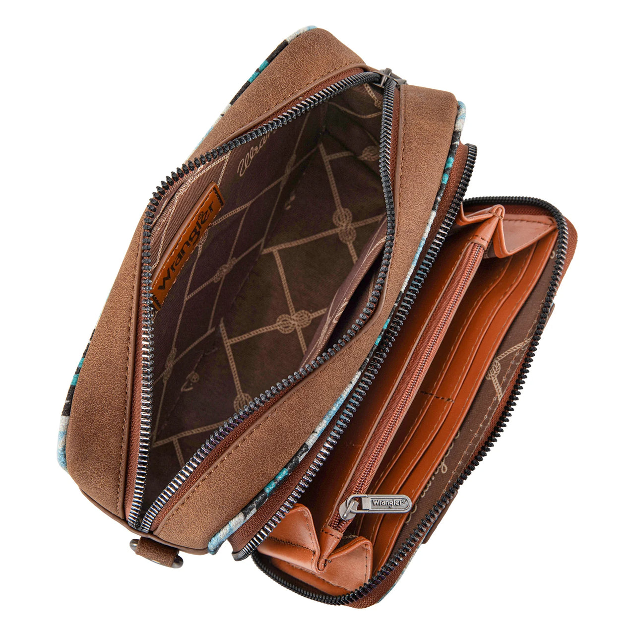 Wrangler Southwestern Pattern Dual Sided Print Crossbody Purse with Wallet Compartment