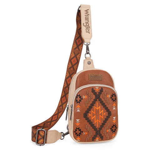 Wrangler Southwestern Embroidered Sling Bag-Brown