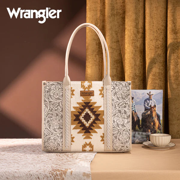 Wrangler Women's Vintage Tooled Aztec Pattern Print Large Tote- Multiple Colours