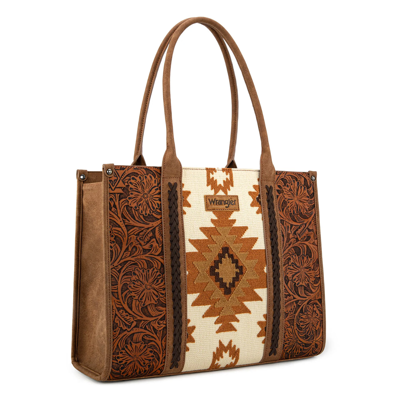 Wrangler Women's Vintage Tooled Aztec Pattern Print Large Tote- Multiple Colours
