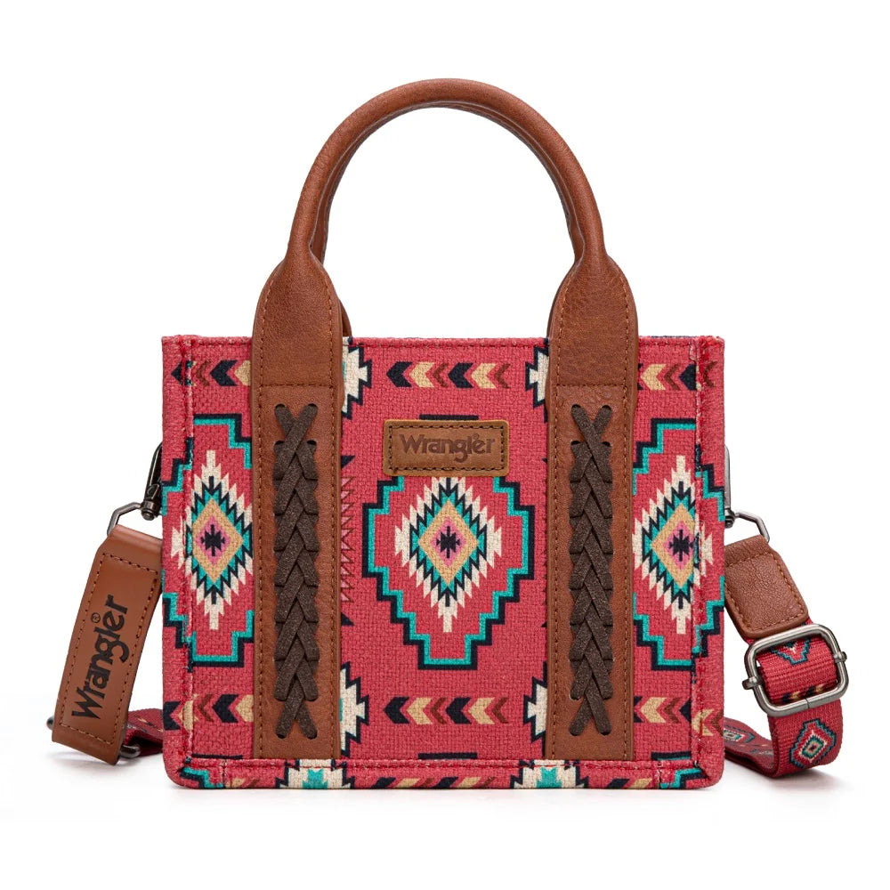 Wrangler Aztec Print Braided Detail Tote Bag- Multiple Colours