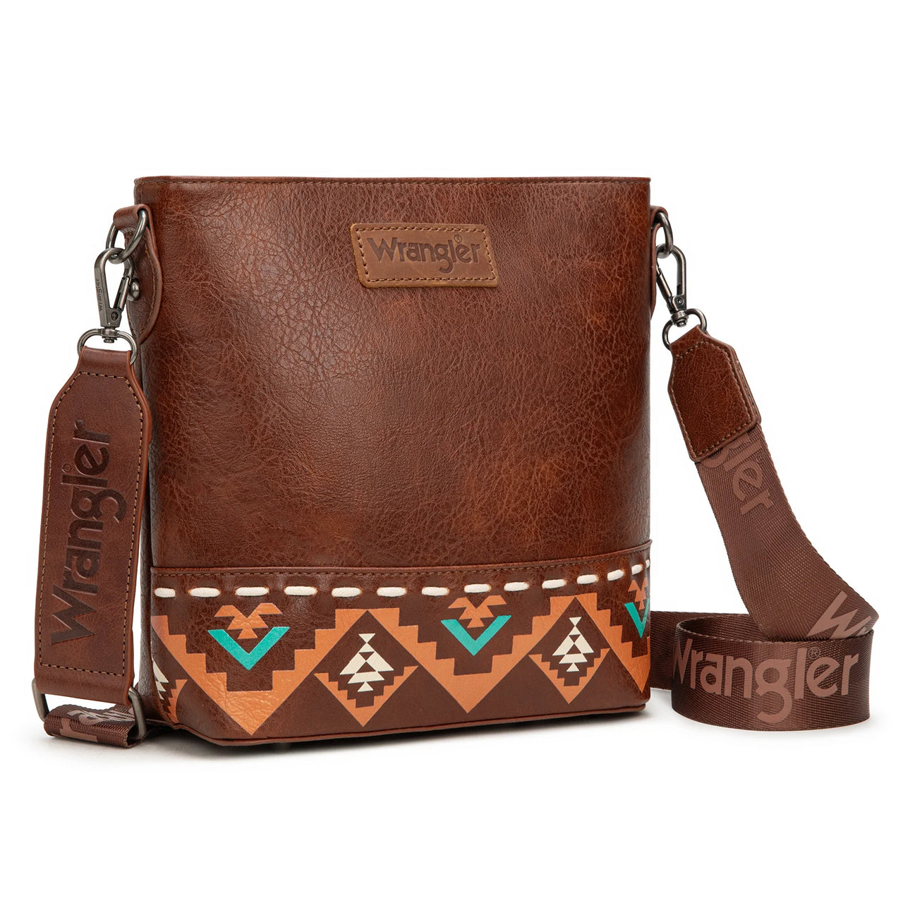 Wrangler Aztec Print Crossbody Bag- Brown