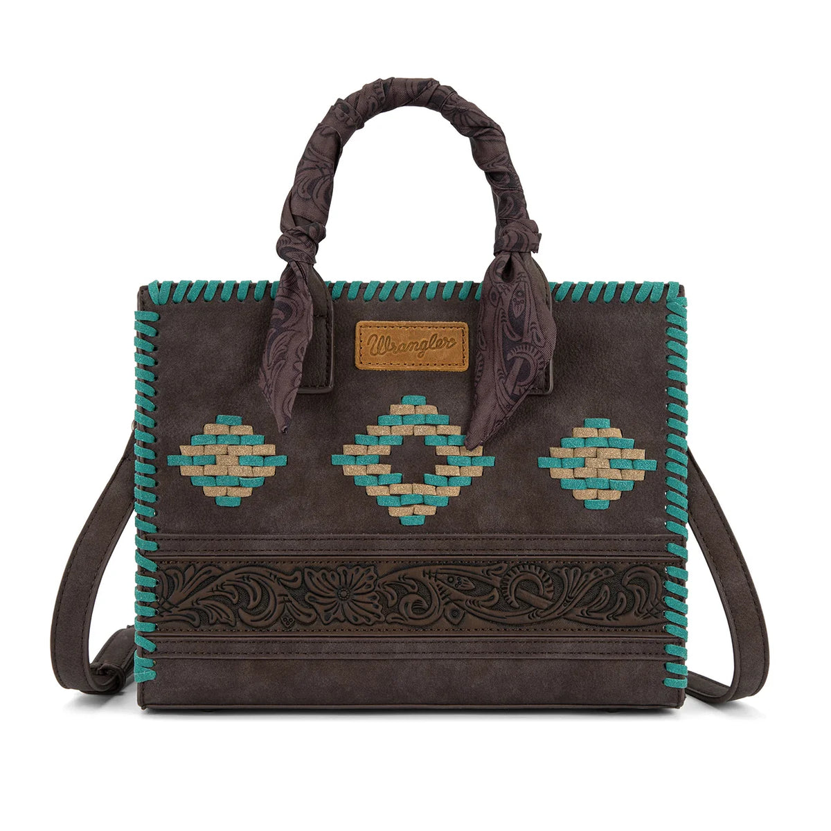 Wrangler Whipstitch Aztec Crossbody with Scarf Handle- Multiple Colours