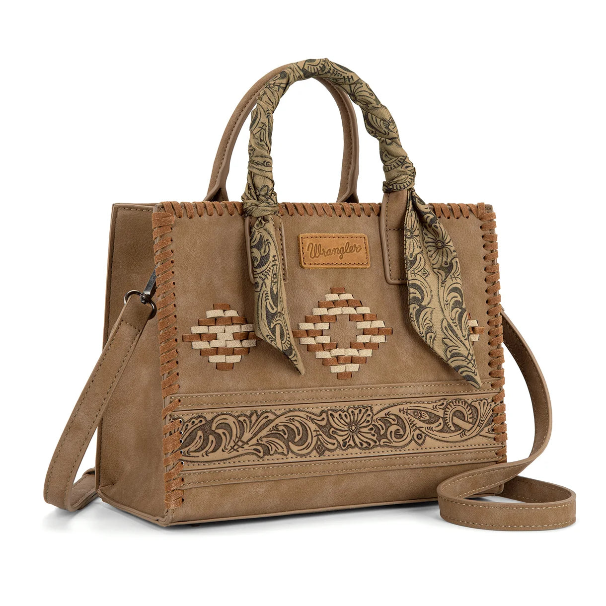 Wrangler Whipstitch Aztec Crossbody with Scarf Handle- Multiple Colours