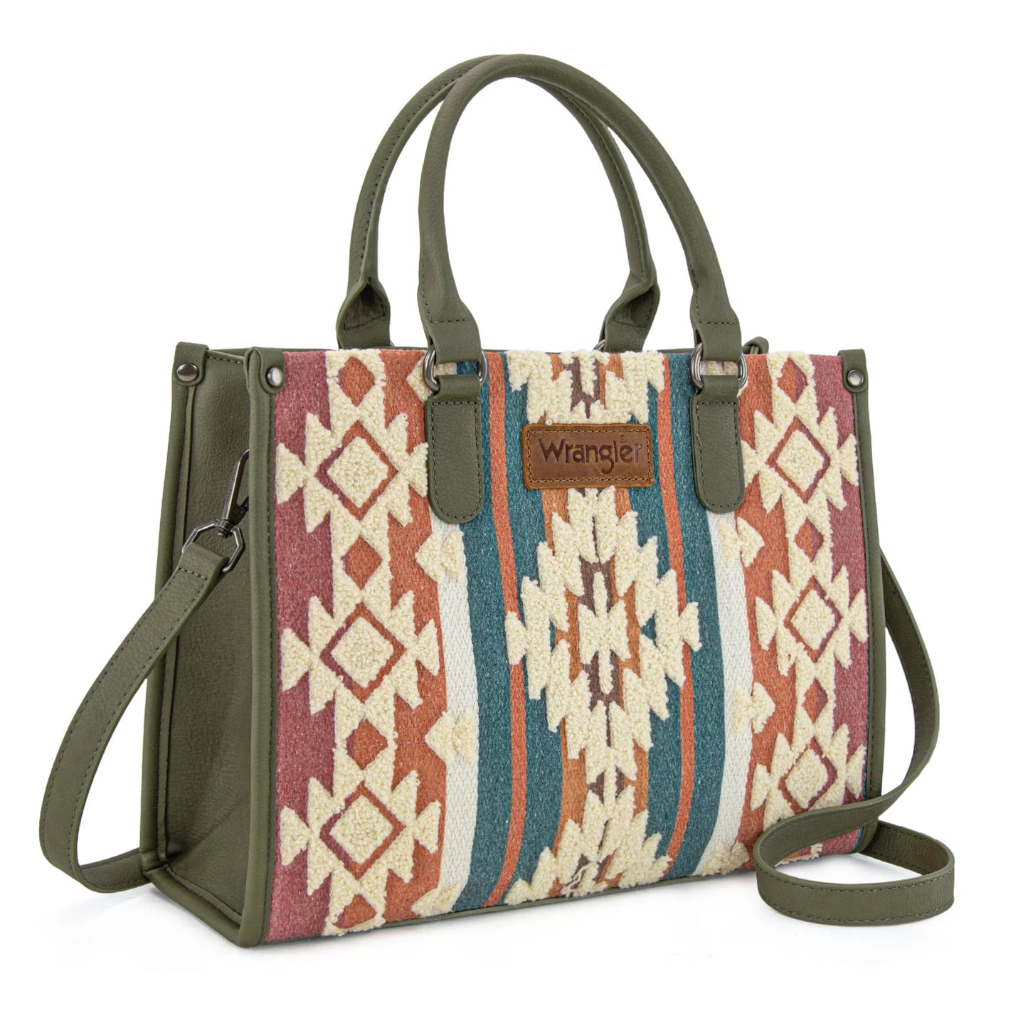 Wrangler Sherpa Aztec Canvas Crossbody- Green