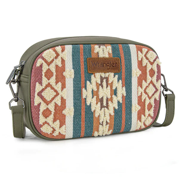 Wrangler Sherpa Aztec Canvas Crossbody- Multiple Colours