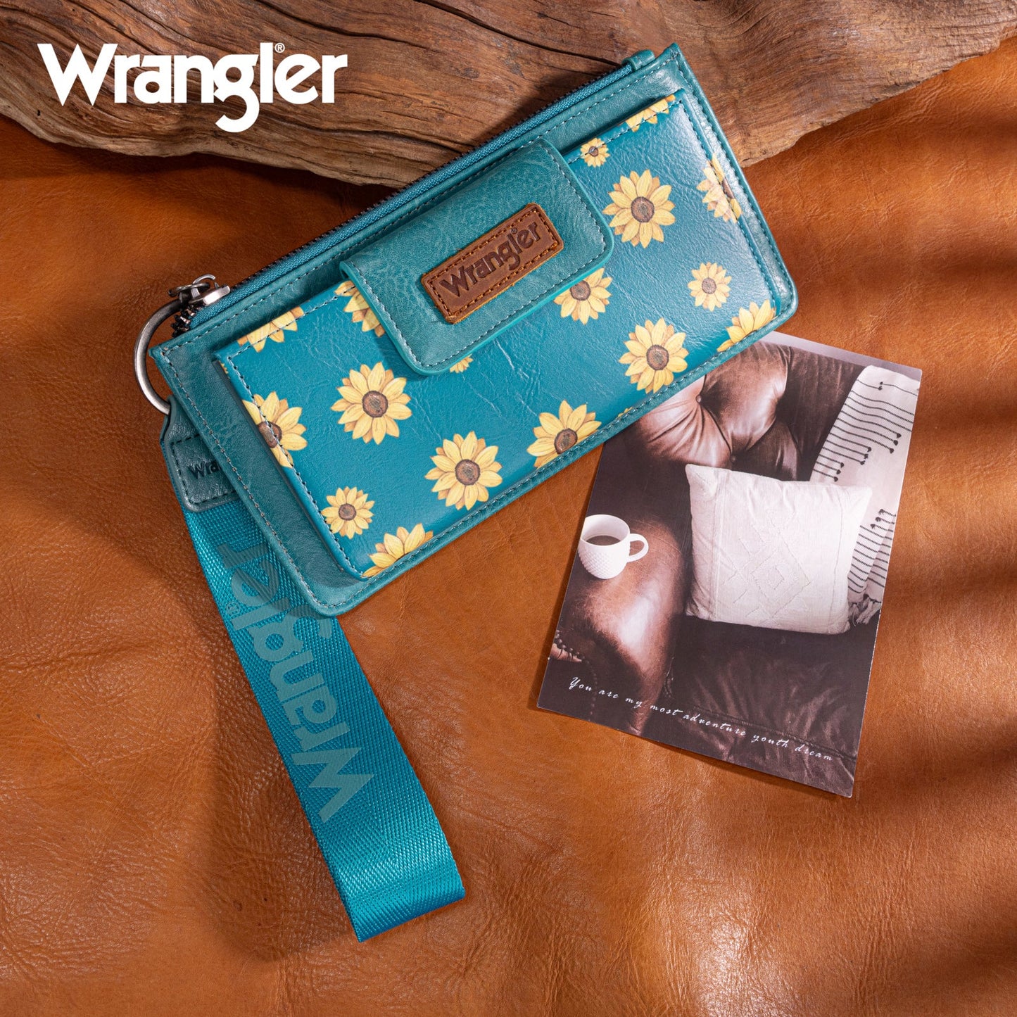 Wrangler Sunflower Print Card Wallet/Wristlet- Multiple Colours