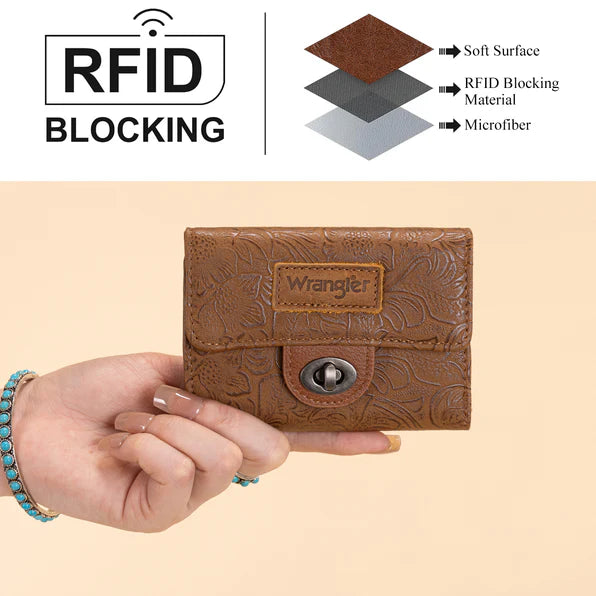 Wrangler Floral Embossed RFID Trifold Wallet- Multiple Colours