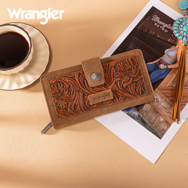 Wrangler Wrangler Western Floral Tooled RFID Wallet- Multiple Colours - Irvine Tack & Western Wear