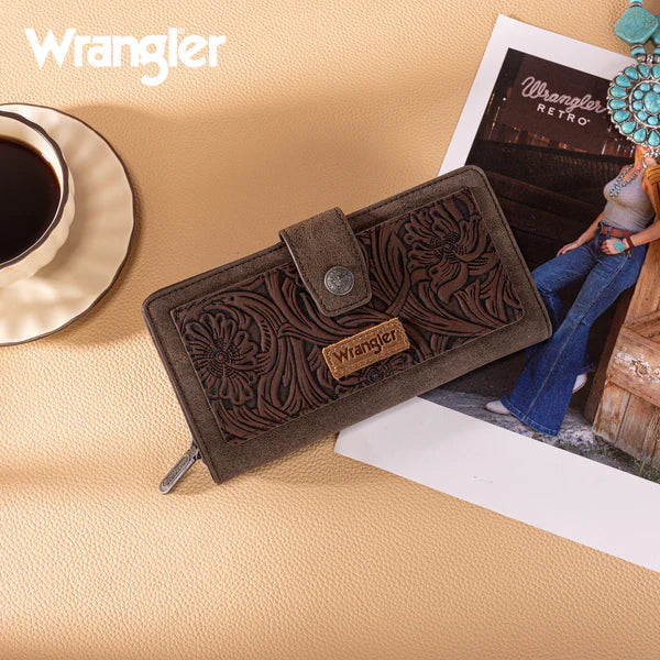 Wrangler Wrangler Western Floral Tooled RFID Wallet- Multiple Colours - Irvine Tack & Western Wear