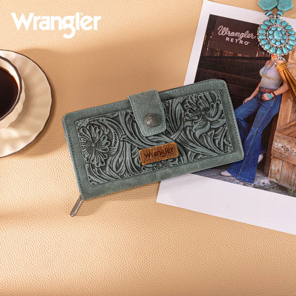 Wrangler Wrangler Western Floral Tooled RFID Wallet- Multiple Colours - Irvine Tack & Western Wear