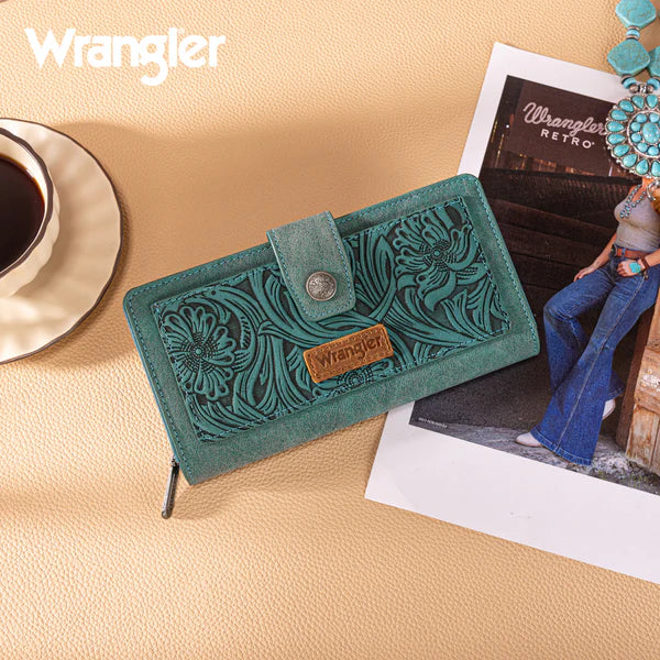 Wrangler Wrangler Western Floral Tooled RFID Wallet- Multiple Colours - Irvine Tack & Western Wear