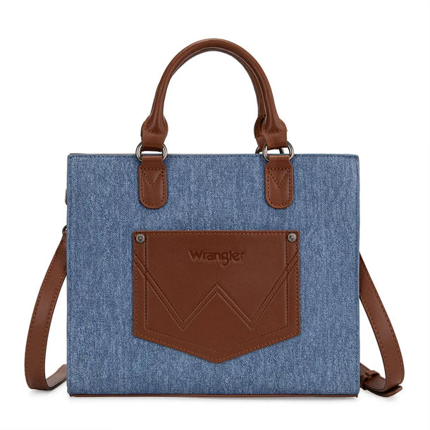Wrangler Women's Western Contrast Stitch Chevron Denim Tote Bag- Jean