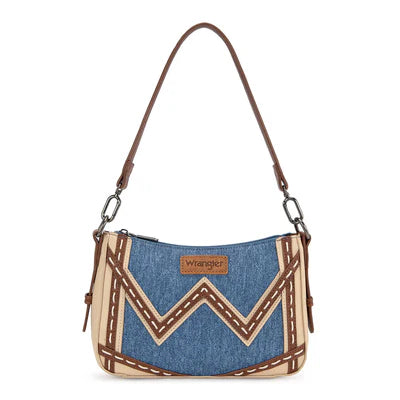 Wrangler Women's Western Contrast Stitch Chevron Denim Satchel Bag- Jean