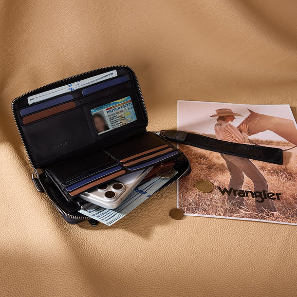 Wrangler Chevron Stitch Zip Around Wristlet Wallet-Multiple Colours